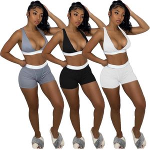 Survêtements pour femmes Sexy Bra Crop Top Shorts Ensembles 2 pièces Club Tenues Spaghetti Strap V Col Débardeur et Mini 2022 Femme Survêtement d'étéFemmes