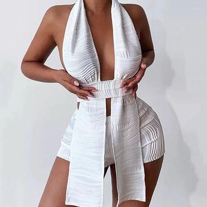 Dames Trainingspakken Sexy Feest Tweedelige set Voor dames Korte sets Halter Ruglooze V-hals Y2K Top en shorts Rave Night Club Outfit Conjuntos