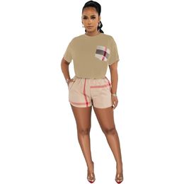 Chándales de mujer Pantalones cortos Trajes Moda Camiseta de manga corta y pantalones Verano Deportes casuales Cuello redondo Conjunto de dos piezas Camisetas Traje de pantalón Talla S-2XL