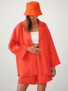 Survêtements pour femmes Shorts Costume Femmes Vêtements Européen Américain Été Revers Chemise Lâche Taille Haute Pantalon Droit Deux Pièces Ensembles Femmes