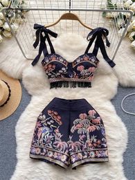 Suits de survêtement pour femmes Singreiny Floral broderie en deux pièces Set Femme STRAP Back Camisole Camisole Shorts mode ethnique Fashion Spring Summer