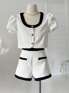 Survêtements pour femmes petit parfum rétro mode Shorts tenues 2023 femmes coréennes Tweed manteau court haut femme 2 pièces ensembles été