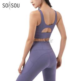 Dames trainingspakken SOISOU Nieuwe trainingspakset Fitness sportkleding Stretch Zacht sportpak Gymkleding Beha Zaklegging Pak 24318