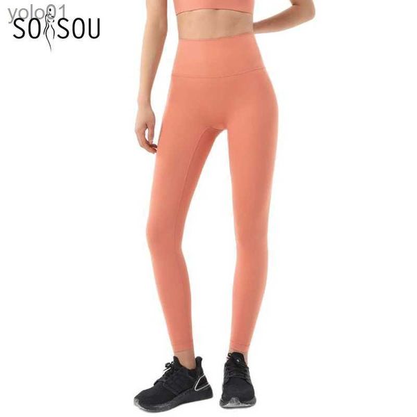 Survêtements Femmes SOISOU Nylon Yoga Pantalons Gym Leggings Femmes Fille Fitness Collants Doux Taille Haute Élastique Respirant No T Line Sports PantsL231017