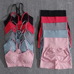 Survêtements pour femmes Solide Femmes Deux Pièces Ensembles Pêche Fesses Shorts Femmes Trackuistes Gym Ensemble Fitness Push Up Soutien-Gorge D'été Pièce