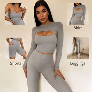 Tracksuits voor dames sportkleding Woman Gym Training Tracksuit Ensemble Vrouw 2/3/4 stuks Yoga -sets voor vrouwen Outfit Fitness Sport Suits Pocket Free P230506