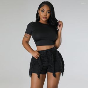 Damen-Trainingsanzüge, Streetwear, zweiteiliges Set für Damen, Sommer, hohe Taille, Quasten-Shorts und dünne ärmellose Bodys, Top, sexy passende Sets