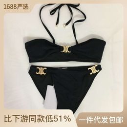 Chándales de mujer Bikini de verano Pecho Hardware Decoración Sling Ropa interior con cojín+triángulo