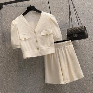 Survêtements pour femmes Vêtements d'été Plus Sizeoffice Lady Version coréenne Mode Costume deux pièces Noir Blanc Senior Sense Chemise à manches courtes