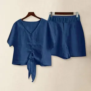 Dames trainingspakken zomer crop top shorts set v-hals shirt met vetersluiting knoopdetail outfit voor dames dames ademend