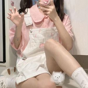 Survêtements pour femmes été japonais petite fille douce et ludique défiant l'âge porter chemise rose pantalon à bretelles costume deux pièces Y2k mode coréenne