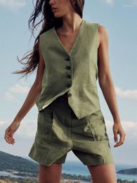 Survêtements pour femmes tenues d'été pour femmes 2023 solide décontracté ensembles courts Faux lin deux pièces ensemble gilet gilet et short taille haute