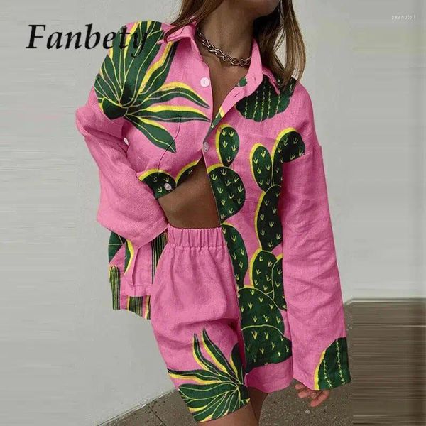 Survêtements pour femmes Summer Retro Fashion Lady Beach Costume Casual Imprimer Bouton Bouton Cardigan Tops et taille élastique Shorts Ensemble élégant 2024