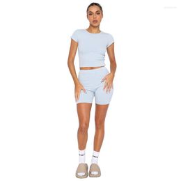 Survêtements pour femmes été Shorts et t-shirt ensemble pour femmes 2023 décontracté solide régulier O cou t-shirt taille élastique pantalon court deux pièces