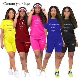 Suits de survêtement pour femmes Summer Femmes décontractées en deux pièces Custom Pattern Legging à manches courtes T-shirt Slim Fit Elegant Tenits Sports High