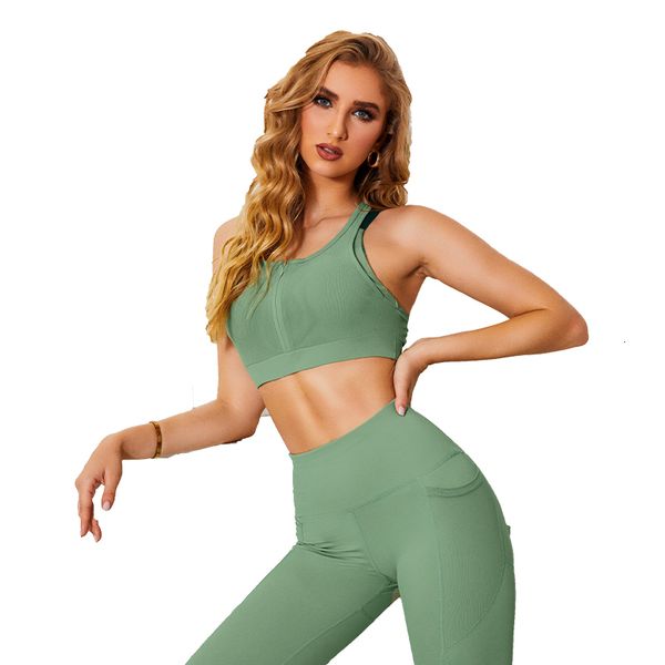 Survêtements pour femmes été femmes costume poitrine fermeture éclair deux pièces ensemble dame beauté poche arrière sport ensembles yoga haut et pantalon survêtement hiver 230131