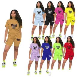 Dames Trainingspakken Zomer Womens Designer Tweedelige Korte Sets Letter Bedrukt Katoen Mouw T-shirt Shorts Outfits Kleding Drop Del Dhu8Y