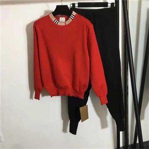 Tracksuits voor dames sweaters westerse stijl Burbee Age reduceren mode net rood jacquard tweedelig breienpak Europees beste