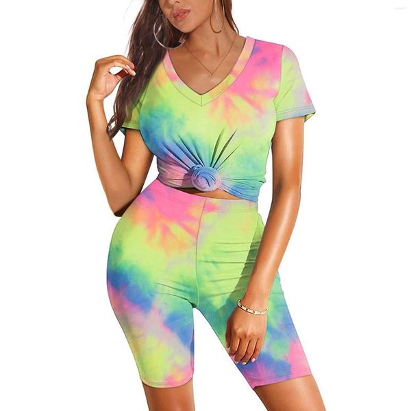 Survêtements pour femmes Tie Dye Dos nu Crop Top Ensemble de deux pièces Vêtements pour femmes T-shirts Shorts skinny Tenues de salon pour costumes de survêtement décontractés