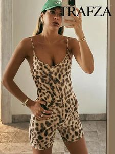 Tracksuits voor dames trafza zomer mode luipaard print jumpsuit set streetwear retro mid-taist losse shorts 2-delige 2-delige