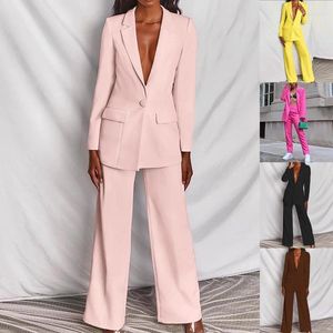 Survêtements pour femmes Deux pièces Tenues Femmes Vêtements Costume 2024 Automne Mode Élégant Blazer à manches longues Manteaux Travail Pantalon à jambe droite Ensemble