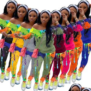 Survêtements pour femmes Tenues de deux pièces Survêtements pour femmes Tie Dye Set T-shirt Haut et pantalon Survêtement Jogging Femme Automne Plus Taille Dro Dhbd1