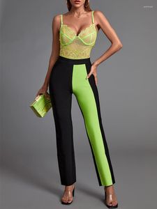 Survêtements pour femmes deux pièces ensemble body et pantalon 2023 femmes vert 2 Pece élégant Sexy dentelle soirée Club fête tenues d'été