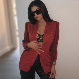 Survêtements pour femmes Vintage rouge velours côtelé carte du corps illusion d'optique revers col Blazer veste dans le Style de Kyliejenner