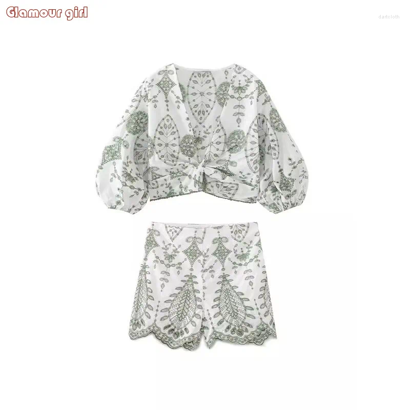 Women's Tracksuits Woman 2 Pieces Shorts Sets 2024 Fashion Embroidery Short Blouse Summer Women Suit Two Piece Set Womens Outfits
