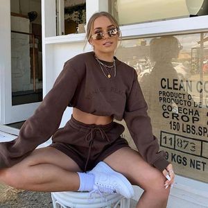 Survêtements pour femmes femme 2 pièces sweat ensemble décontracté polaire tenues lettre brodé épaissi ample vêtements de sport pour dames