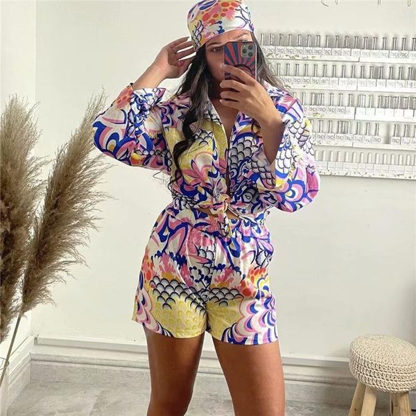 Survêtements femme élégant rose lâche imprimé Shorts costumes 2023 Vintage été femme plage chemise costume dames ensembles floraux femmes