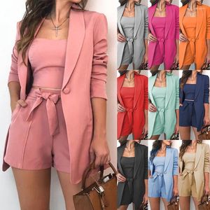 Survêtements femme Shorts femme costumes hiver / été à la mode couleur unie arc trois pièces à manches longues costume femme goutte GHH8869