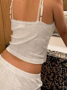 Suisses à parcours pour femmes Femmes 2 pièces Coton Pajamas Shorts Set Bow Trim Crop Cami Top et Bodycon Loungewear Suit Summer Casual Migne Sleepwear