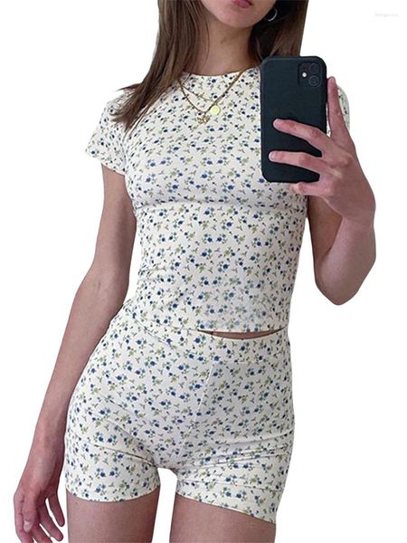 Survêtements pour femmes Femmes 2pcs Tenues en tricot Coloré Mode Imprimé Sans manches Ajusté Crop Top Shorts Summer Streetwear