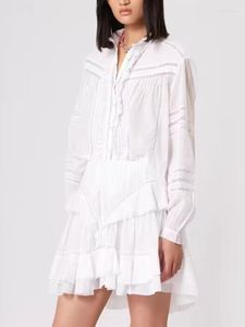 Survêtements pour femmes Ensemble de volants en dentelle blanche pour femmes Chemise à manches longues à simple boutonnage ou élastique Wasit A-ligne Mini jupe Costume féminin