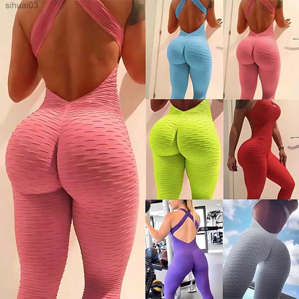 Tracksuits pour femmes BodySuit Femme Yoga Sport Sans manches Sexeless Sexy High Waist Leggings One Piece Fitness Jumsuits Sportswearl2403