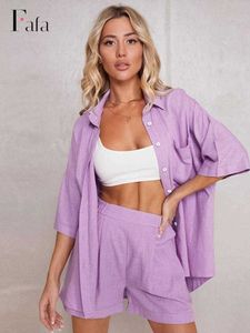 Survêtements Femmes Femmes Coton Lin Shorts 2 Pièces Ensembles Demi Manches Chemise À Boutonnage Simple Et Short Costume 2023 Casual Solide Bureau Dames Tenues P230320