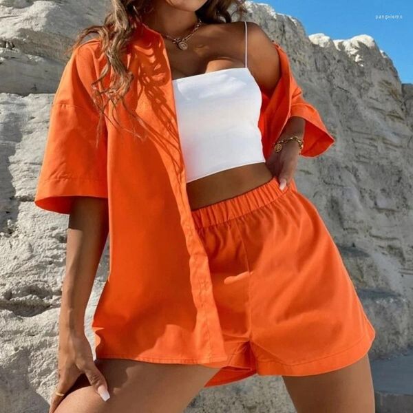 Survêtements pour femmes Femmes Coton Lin Solide Shorts Ensembles Sportifs Deux Pièces Chemises À Manches Courtes Et Tenues De Sport Décontractées Vêtements