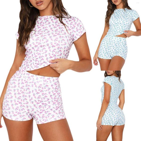 Chándales de mujer, conjunto de pantalones cortos con estampado Floral para mujer, Top corto sin mangas básico, camisola de cintura baja, trajes de 2 piezas, ropa de descanso de verano, pijama