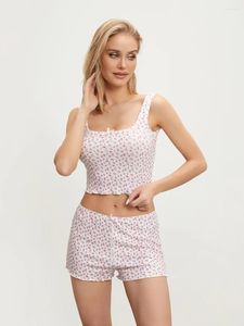 Survêtements pour femmes Femmes Pyjama Ensemble Floral Sans Manches Col Carré Camisole Avec Short Vêtements De Nuit Loungewear Y2k Vêtements