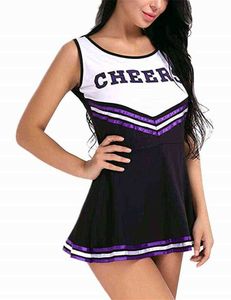 Survêtements pour femmes Robe de pom-pom girl pour femmes avec pompons School Girls Musical Party Halloween Cheer Leader Come Fancy Dress Sports Uniform T220909