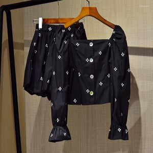 Survêtements pour femmes Femmes coréennes décontractées deux pièces ensemble femmes crop top simple boutonnage chemise courte chemisier taille élastique shorts ensembles