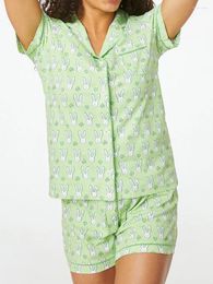 Survêtements pour femmes Femmes S Satin Pyjama Set 2 pièces Vêtements de nuit Loungewear boutonné chemise à manches courtes