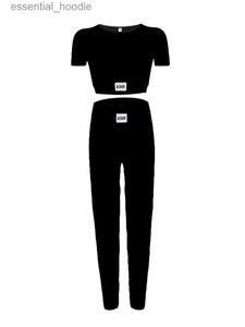 Trainingspakken voor dames Naadloze geribbelde crop-top met lange mouwen en legging met hoge taille Gymset - Activewear-set voor dames L230925