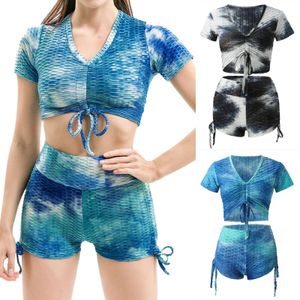 Trainingspakken voor dames Trainingspakken voor dames S Broekpakken Yoga-outfits Dames Set Trainingspak Naadloos Korte mouw Crop top Workout 2-delig 231010