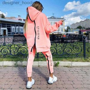 Trainingspakken voor dames Tweedelige broek voor dames Elegante letterprint Rits aan de achterkant Losse outfit Dames Casual pak met lange mouwen Mode Sweatshirt met capuchon Sport L230914