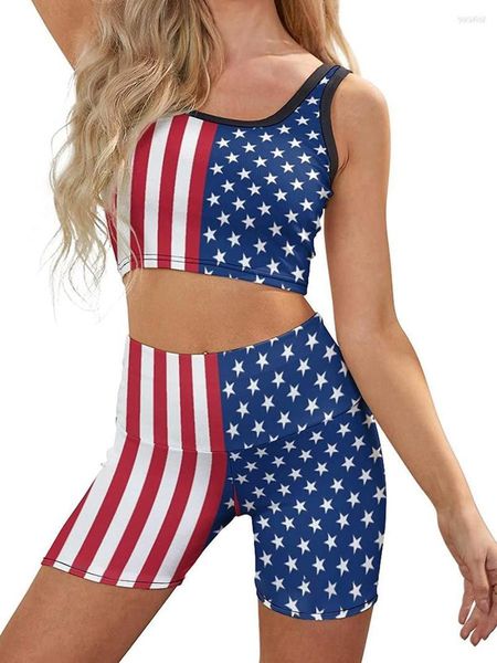 Survêtements pour femmes Femmes Femmes 4ème tenues de juillet Stars Stripes Débardeurs et shorts Cual Eltic Summer Streetwear Clubwear 2 pièces