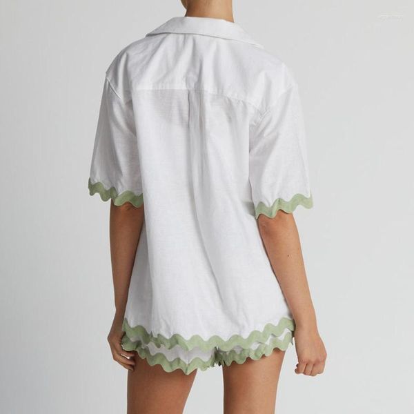 Survêtements pour femmes Femmes Femmes Haut à manches courtes et chemise boutonnée en dentelle ondulée Ensemble de shorts taille haute élégant élégant été