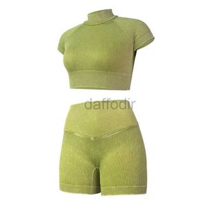 Survêtements pour femmes Femmes Ensemble Vêtements de sport Collants Sportswear Vêtements d'entraînement Gym Taille haute Short à manches courtes Costume sans couture Gym 24318