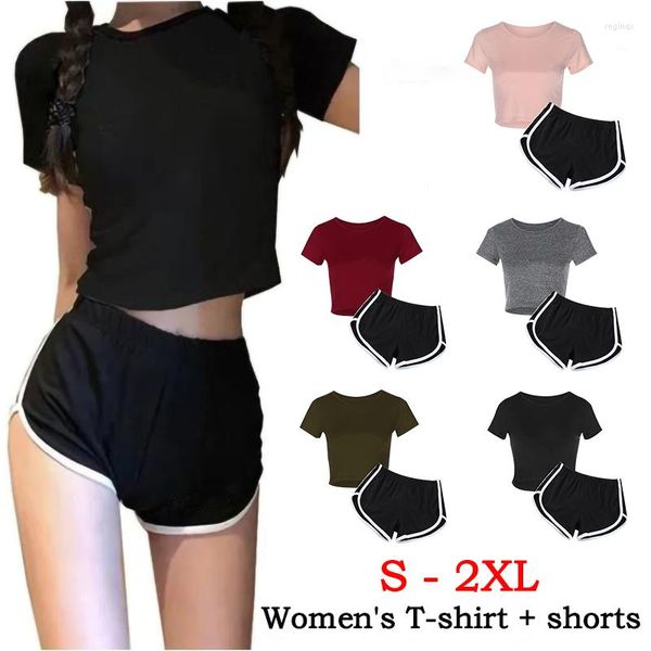 Survêtements pour femmes T-shirt court pour femmes Shorts Suit Summer Sport Wear Casual Cotton Yoga Lady Crop Top